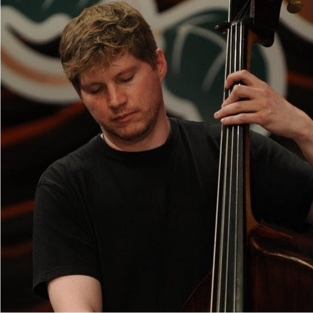 Person playing an upright bass at a music performance
