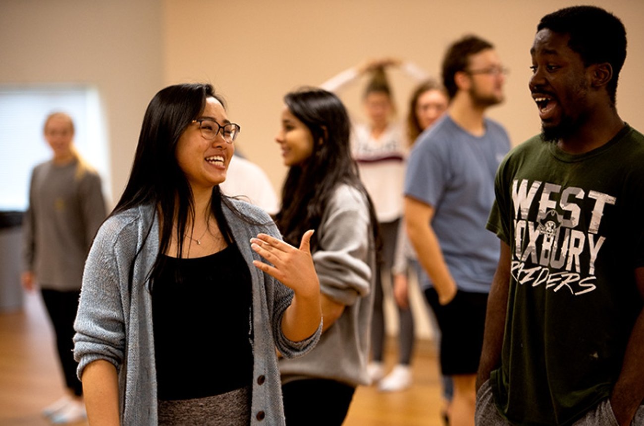 Diverse students talking in a group
