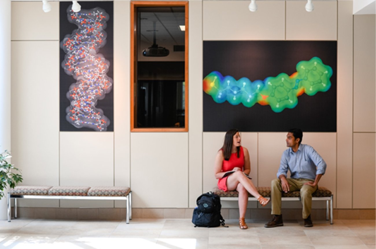 professor advising student in science building