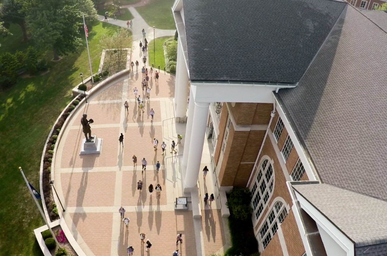 Aerial shot of Crounse library first day of class