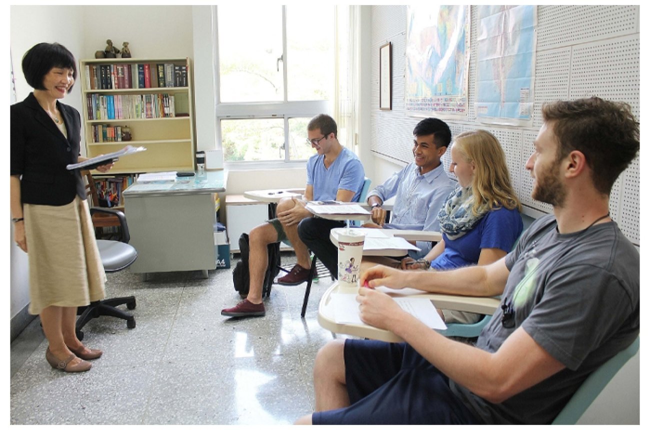 students listening to teacher teach in a small group