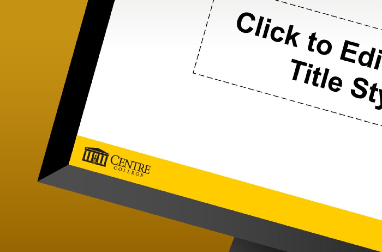 Centre logo in far corner of a computer with a presentation template