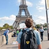 Centre student abroad near the Eiffel tower in Paris, France