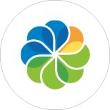 Circle with a multicolor fan blade in motion icon
