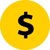 gold circle with dollar sign logo in black