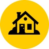 Gold circle with outline of house icon