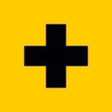 gold square with black plus sign icon