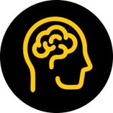 gold silhouette icon of brain highlighedt inside person inside a circle