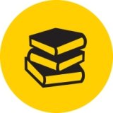 Gold circle with icon of three books stacked on top of each other