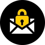 Lockbox logo of gold lock on top of white envelope