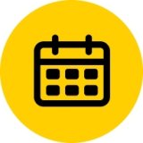 Gold circle with an icon calendar on top