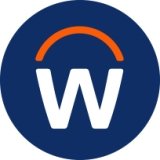 Workday icon with blue background circle a white "W" letter and orange half circle above W