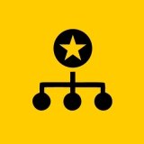 Icon with star inside a circle with three branches below for representing an organizational chart
