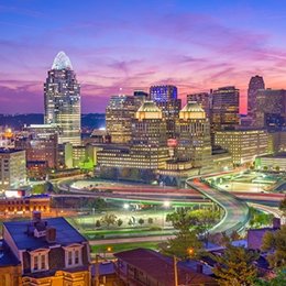 Skyline at night of downtown Cincinatti, Ohio