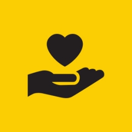 Graphic of open hand beneath a heart