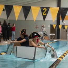 students participating in cardboard regatta