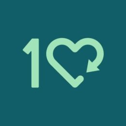 illustration of a teal number 10 with a heart as the zero on dark green background