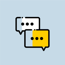 Playful word balloons illustration on a light blue background