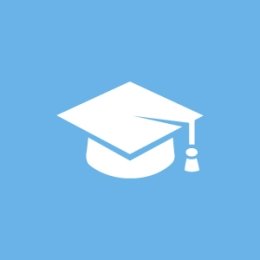 Blue and white graduate cap icon