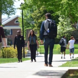 Students walking across campus