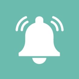 Aqua background with a bell ringing icon