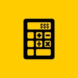 Gold square calculator icon in black