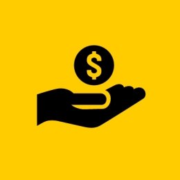 Gold square with hand with palm facing up