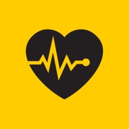 Gold square with icon of heart with heart beat monitor