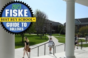 Centre's campus with Fiske "Best buy School" graphic