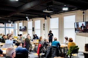Students in Patten Mahler's economics of early childhood education class presented research for elected officials and community members at CentreWorks.