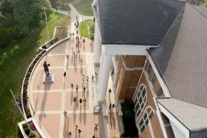 Aerial shot of Crounse library first day of class