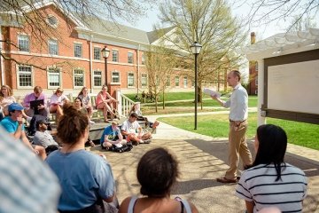 Professor teaching in outdoor classroom