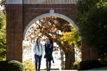 Students walking around campus between classes