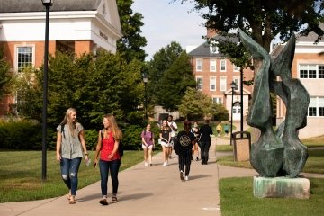 Students walking around campus between classes