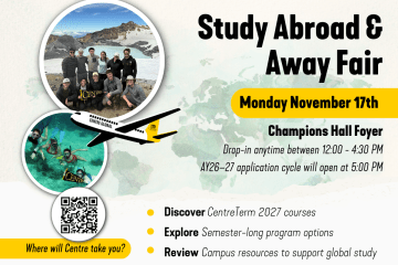 Text for Study abroad and away fair of champions hall foyer, Monday November 17th