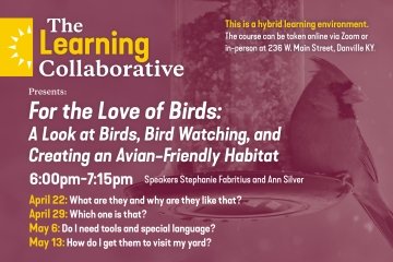 Text of dates, times, and location for For the Love of Birds lecture series