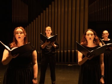Centre student choir members singing