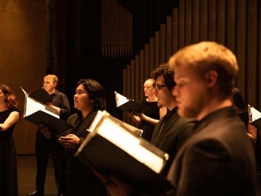 Students sing as part of a concert by Centre Choirs.