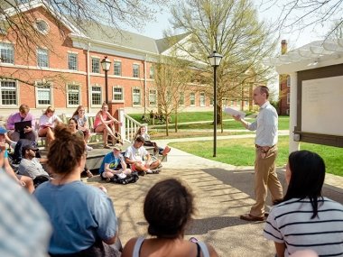 Professor teaching in outdoor classroom