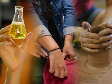event_rice-symposium-23.jpg Collage image of hands in action of research, internship, and art