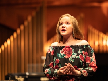 Student sings as part of a performance at Centre College.