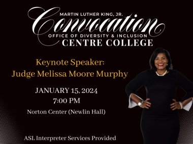 MLK Convocation 2024 event flyer with speaker Judge Melissa Moore Murphy photo and date and time