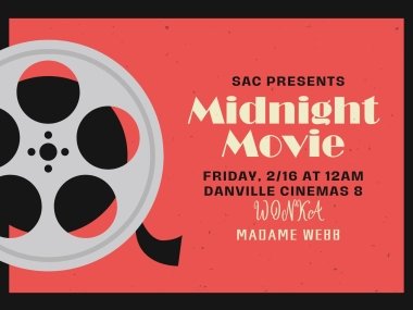 image of a film reel and information for February 16th's Midnight Movie