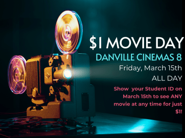 image of a film projector and information about $1 movie day