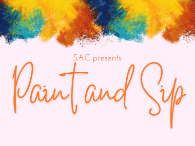 splashes of color and the words "paint and sip"