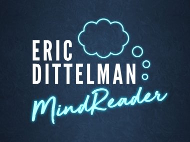 neon blue thought bubble and logo that reads "Eric Dittelman: Mind Reader"