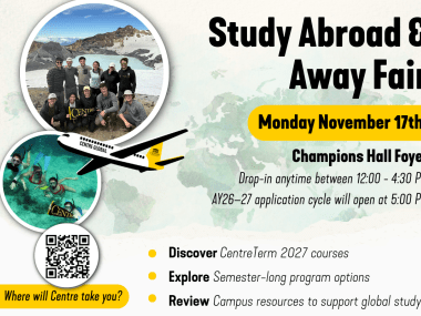 Text for Study abroad and away fair of champions hall foyer, Monday November 17th