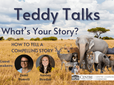 CLC Teddy Talk event with a photo of a group of animals and photos of guest speakrs Jami Powell and Ansley Bredar