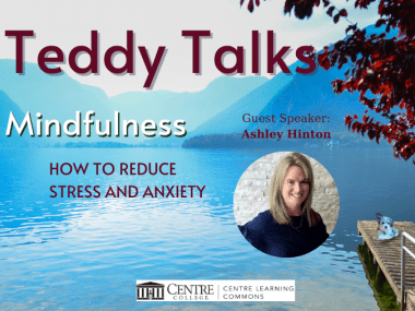 CLC EaSeL Evening event with a photo of a lake and a dock, and a photo of the guest speaker Ashley Hinton.