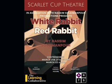 White Rabbit Red Rabbit event with date, locations, and performers
